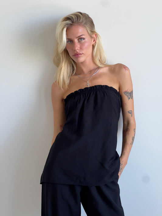 Black linen strapless tube top