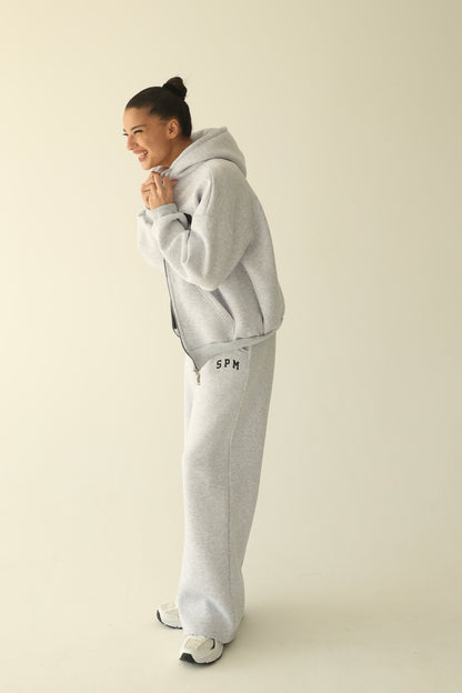 Melange gray warm oversize zip-up hoodie