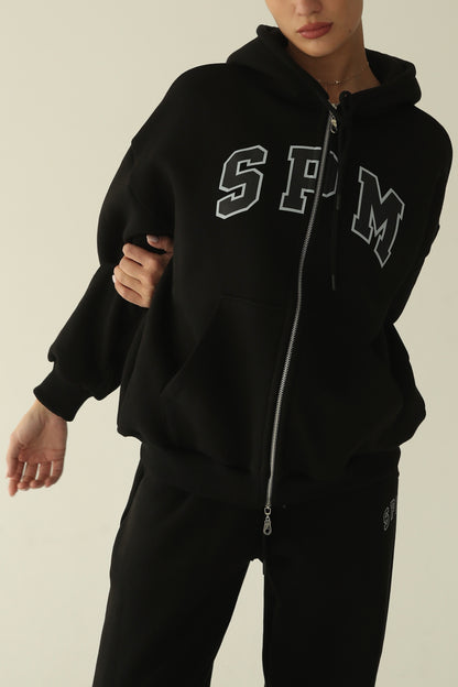 Black warm oversize zip-up hoodie