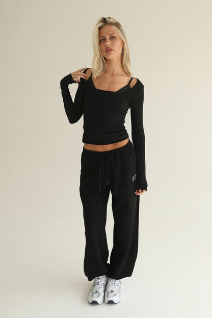 Black square neck top