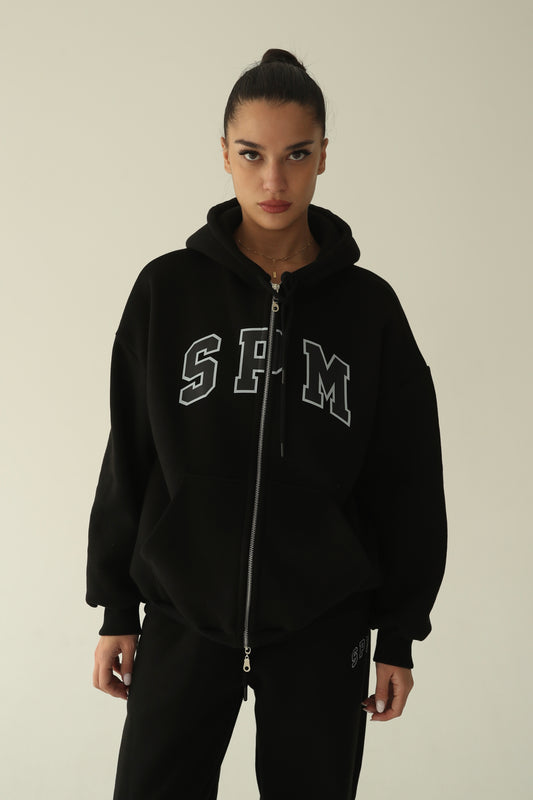Black warm oversize zip-up hoodie