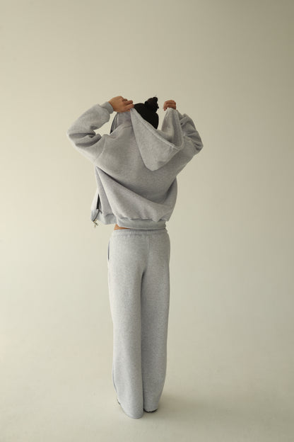 Melange gray warm oversize zip-up hoodie
