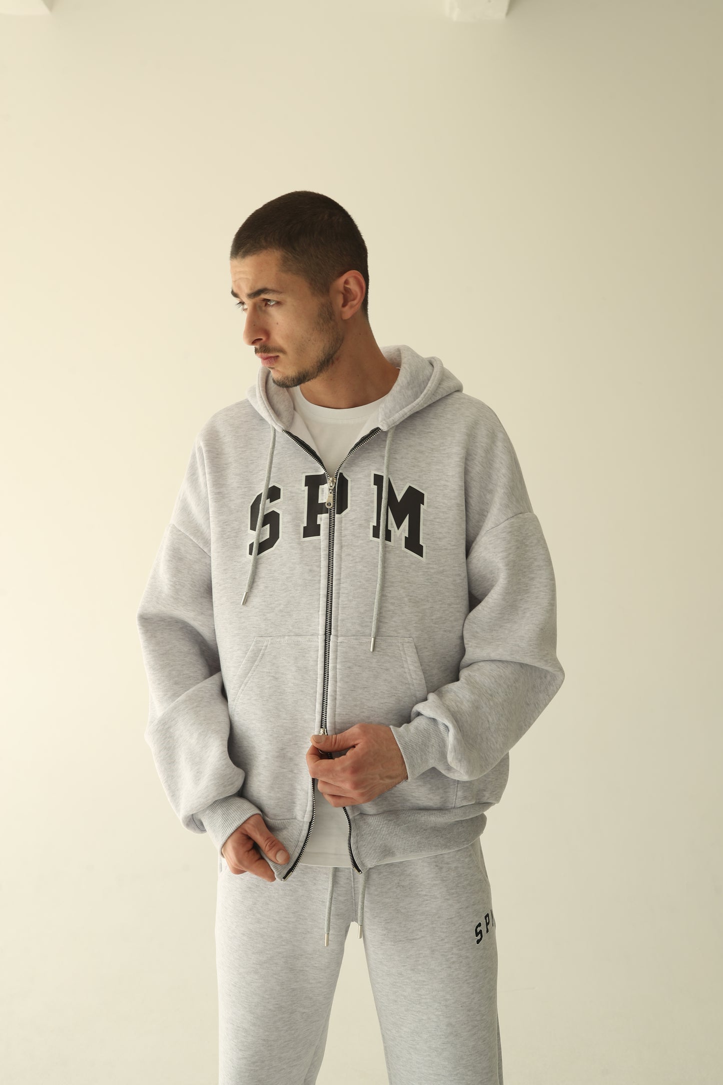Men's Melange gray warm oversize zip-up hoodie