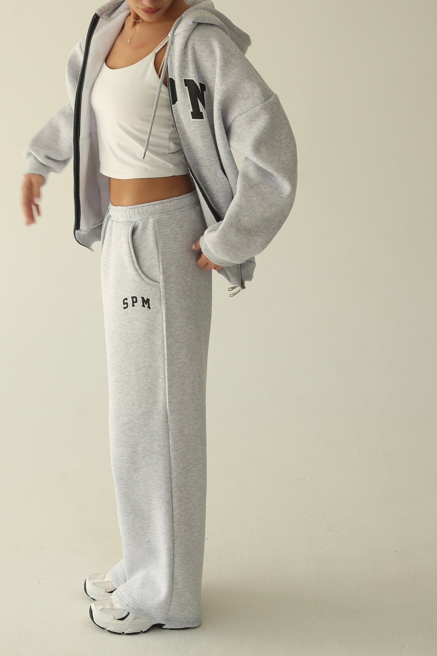 Melange gray warm straight sweatpants