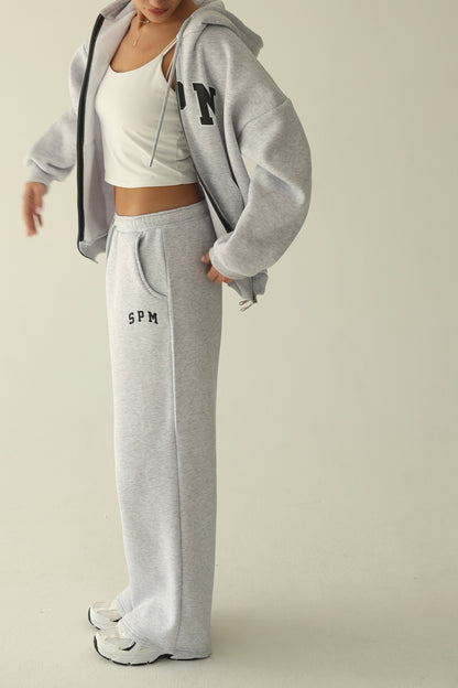 Melange gray warm straight sweatpants