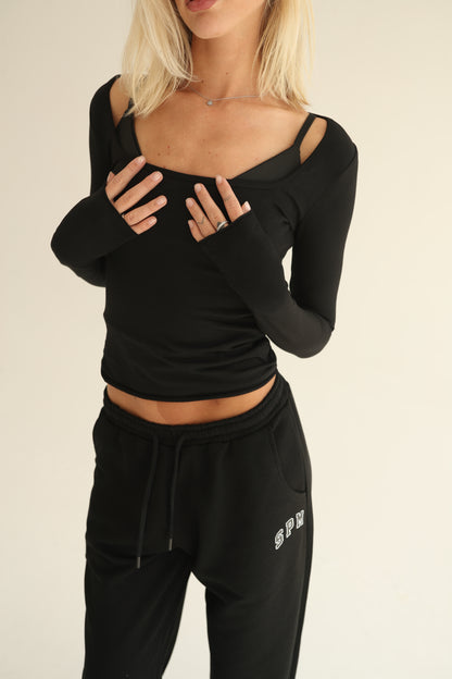 Black square neck top