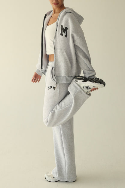 Melange gray warm oversize zip-up hoodie
