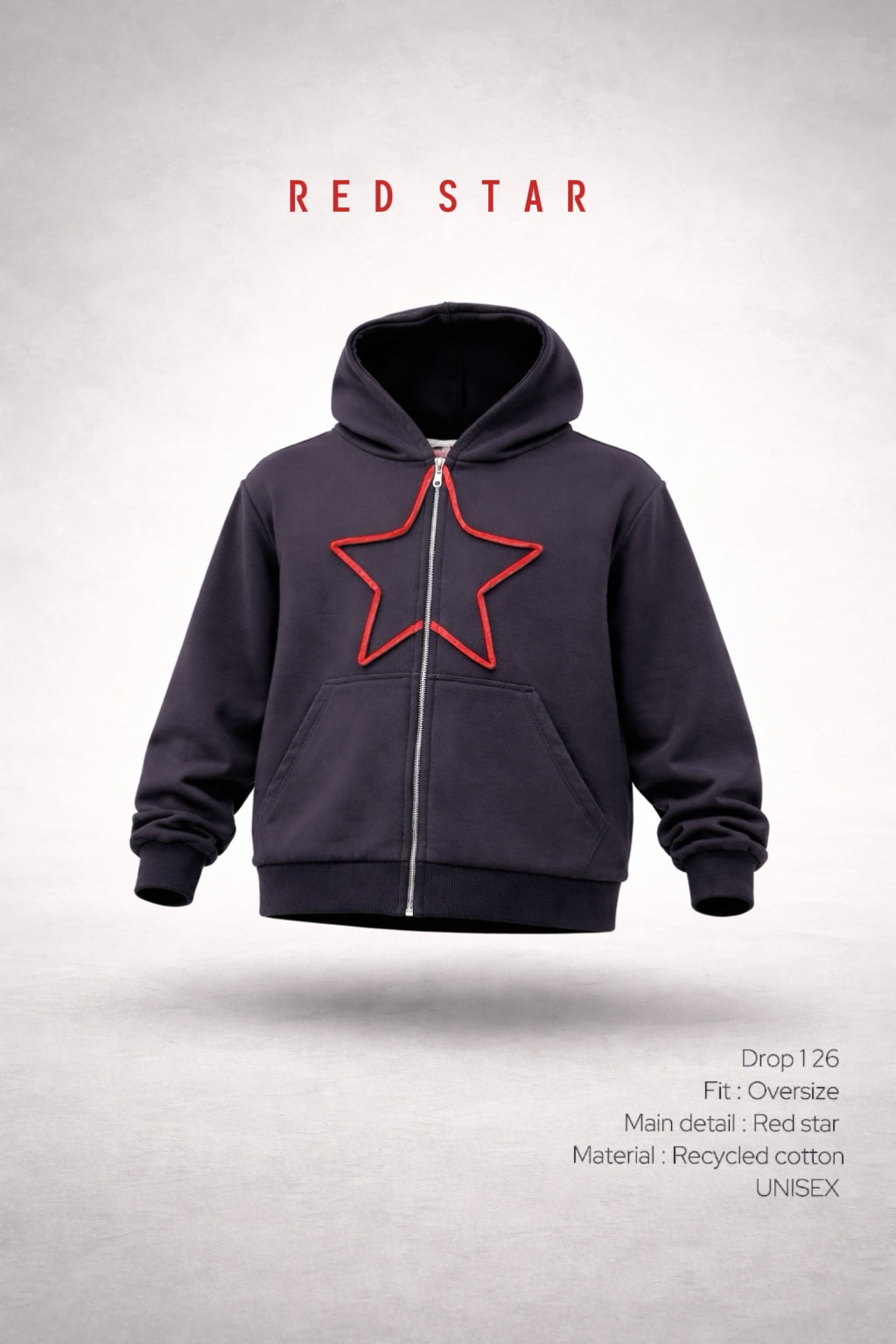 მუქი ნაცრისფერი ოვერსაიზ ჟაკეტი - წითელი ვარსკვლავი