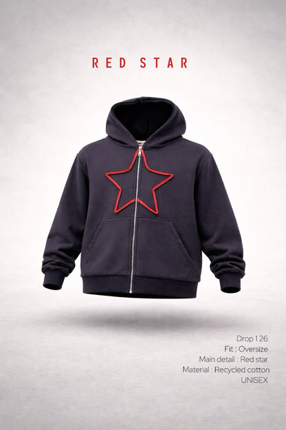 მუქი ნაცრისფერი ოვერსაიზ ჟაკეტი - წითელი ვარსკვლავი