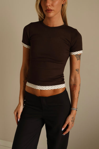 Contrast Polka-Dot Trim Top