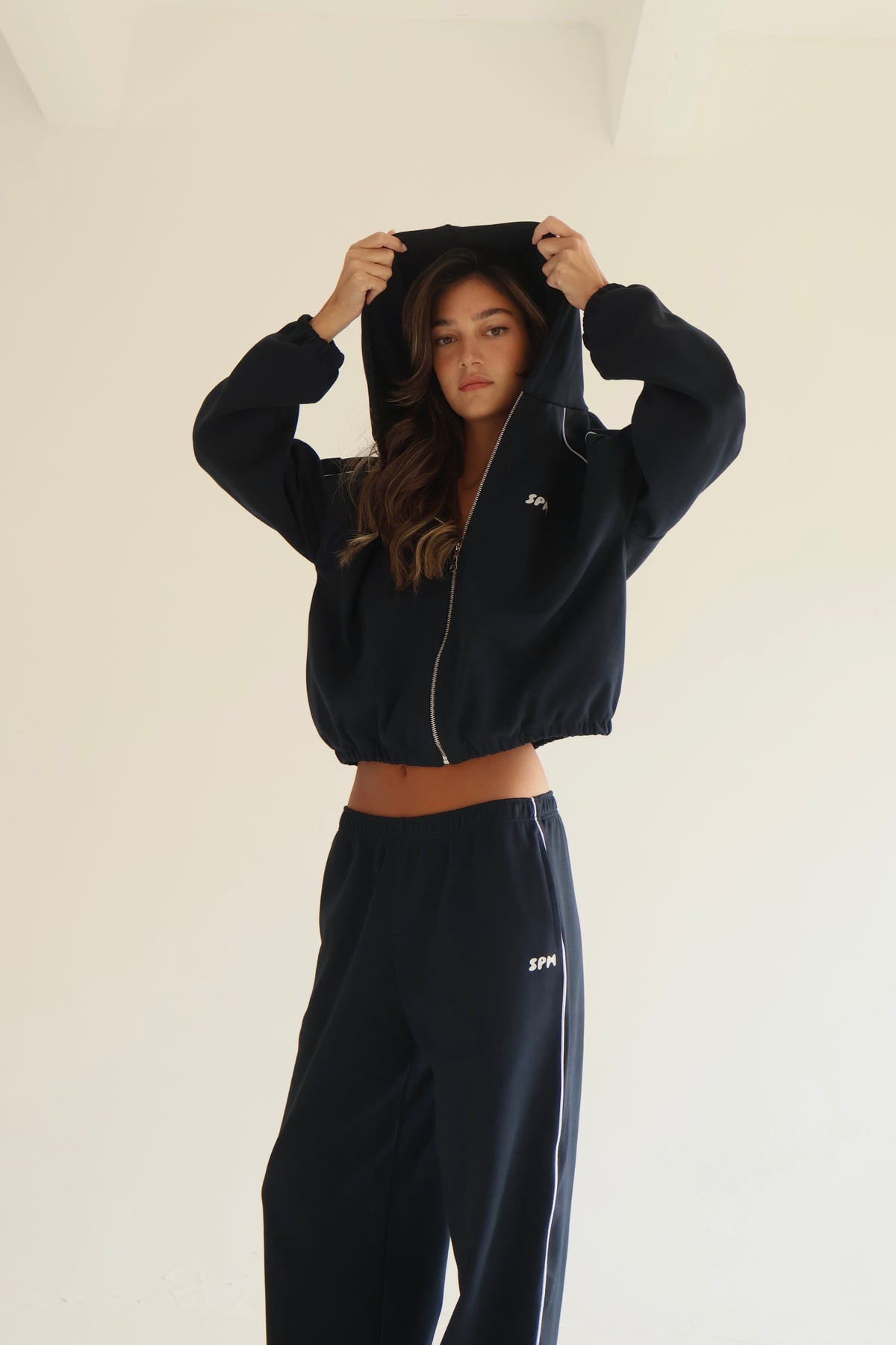 Dark blue line track zip-up hoodie