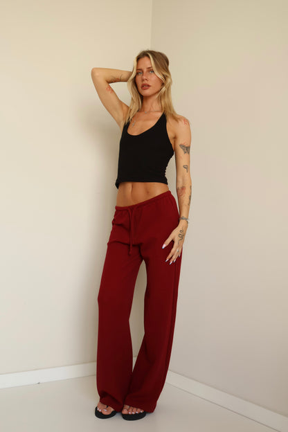 Burgundy waffle pants