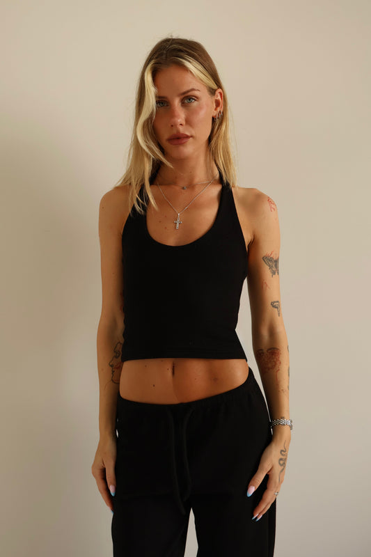 Waffle black halter top