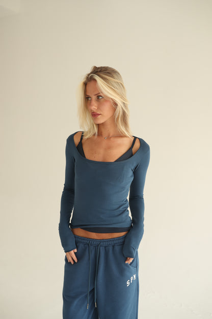 Midnight blue square neck top