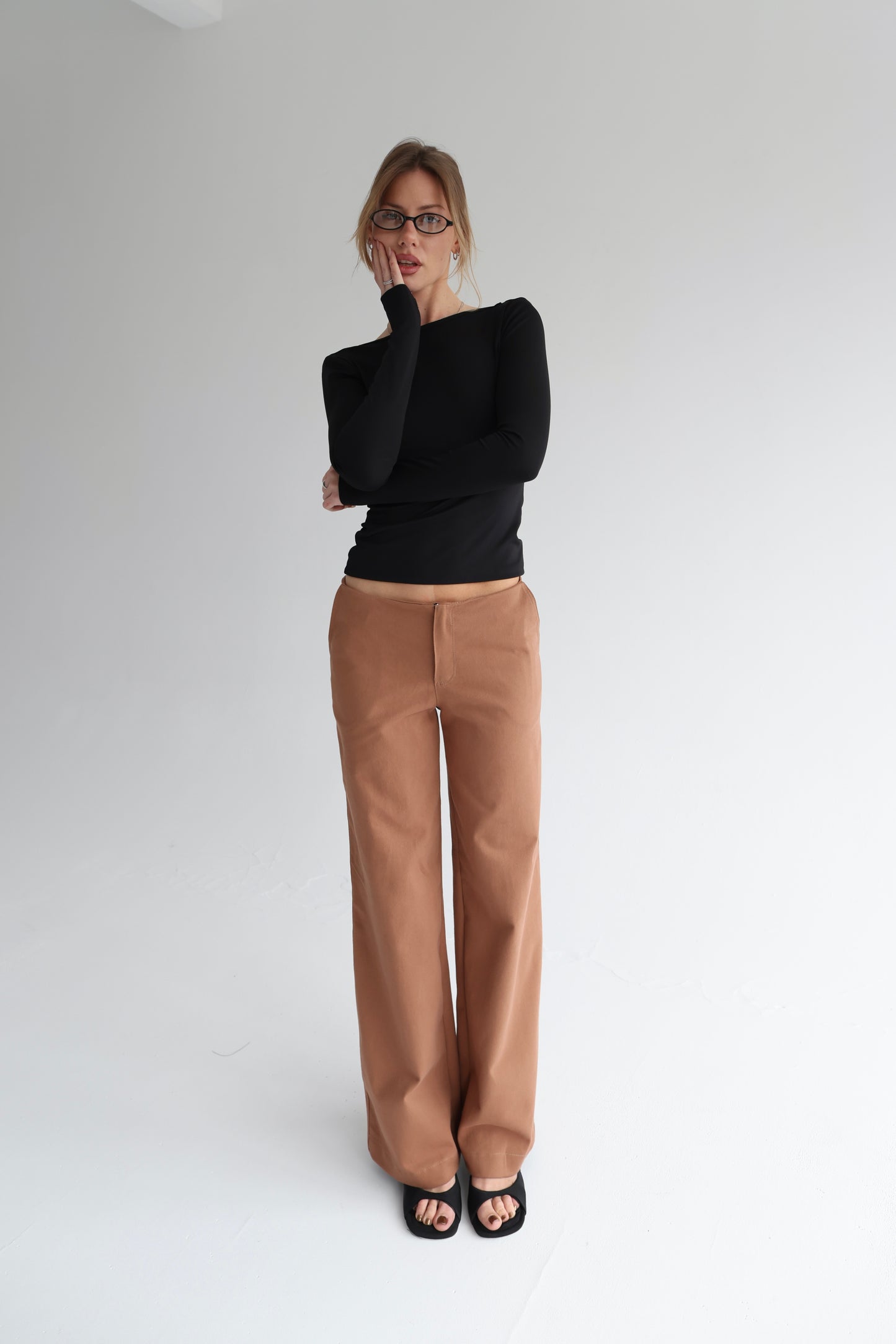 Desert beige tailored straight pants