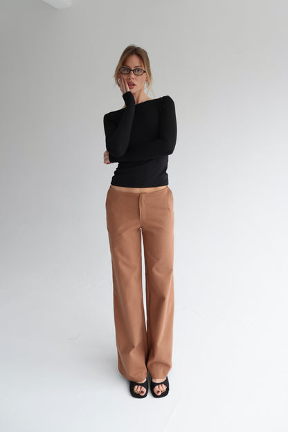 Desert beige tailored straight pants