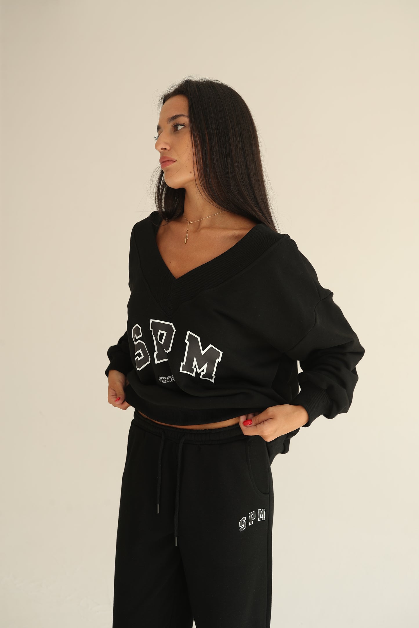 Black V neck sweatshirt