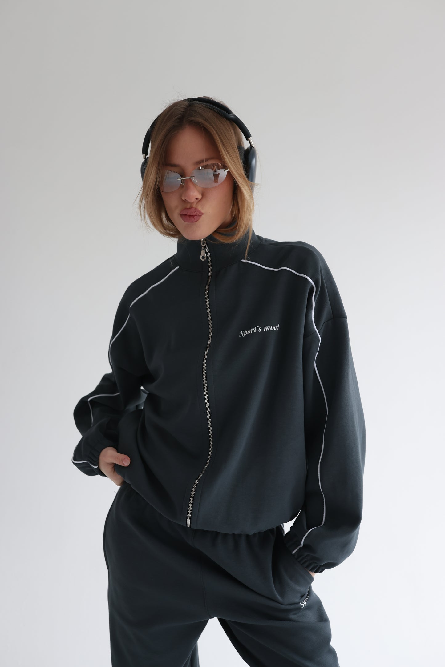 Graphite teal line track jacket