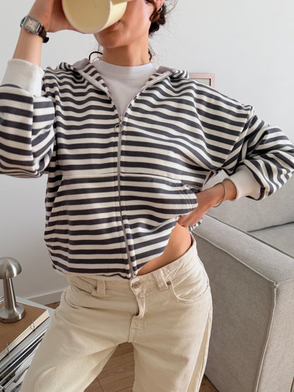 Striped oversize zip-up hoodie