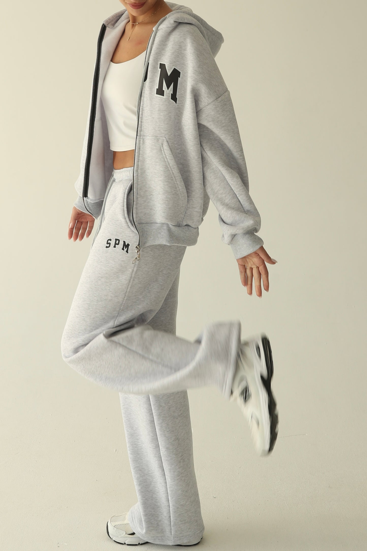 Melange gray warm straight sweatpants