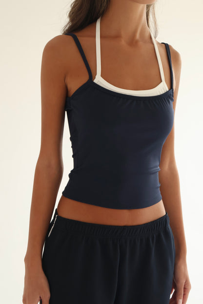 Dark blue double strap top
