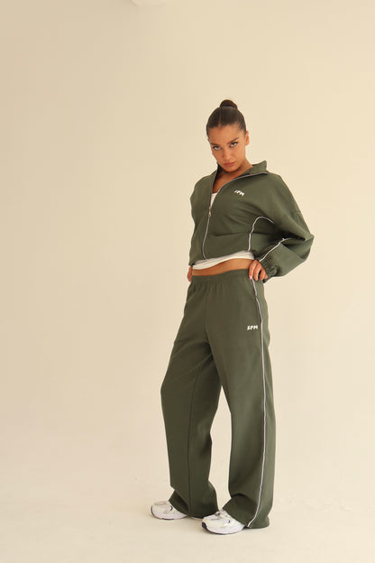 Khaki arc line track jacket