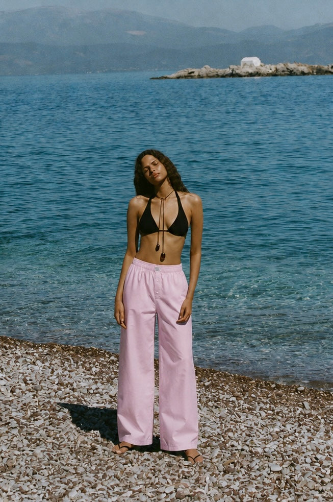 Baby pink striped boxer pants