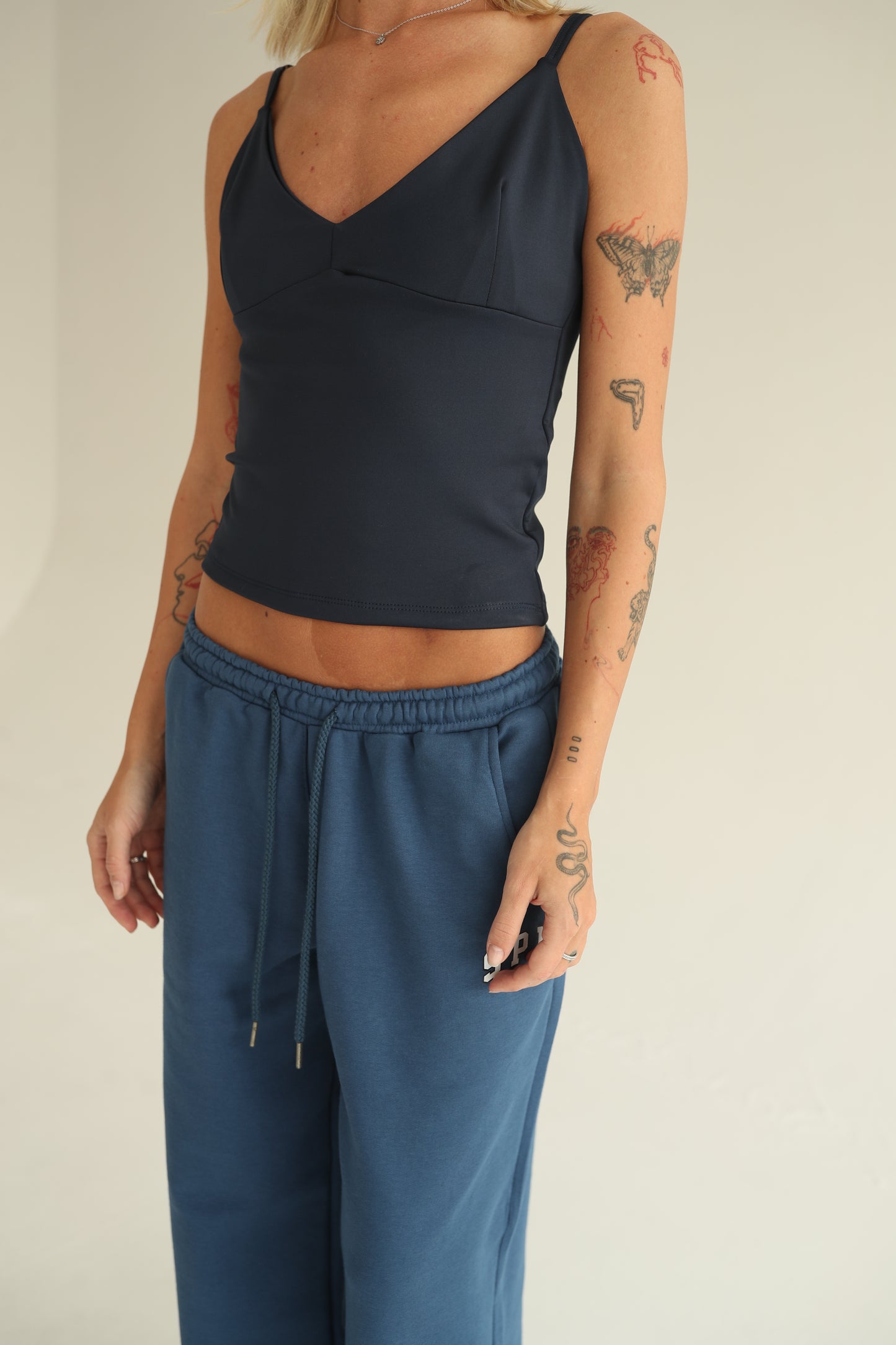 Dark blue V neck bralette top