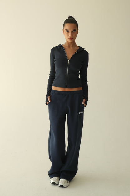 Navy blue ribbed cotton jacket