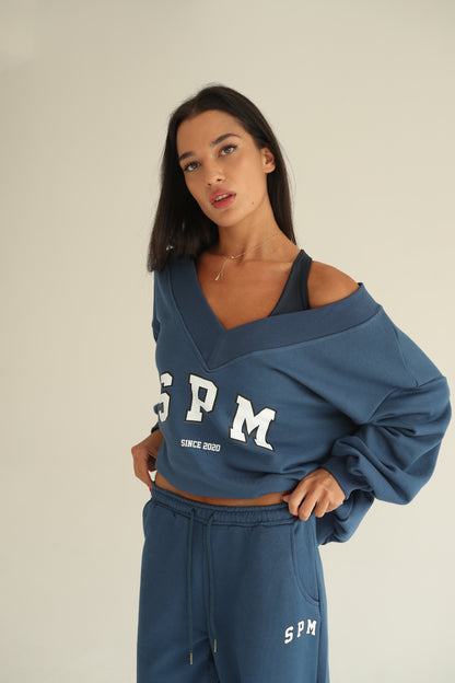 Midnight blue V neck sweatshirt