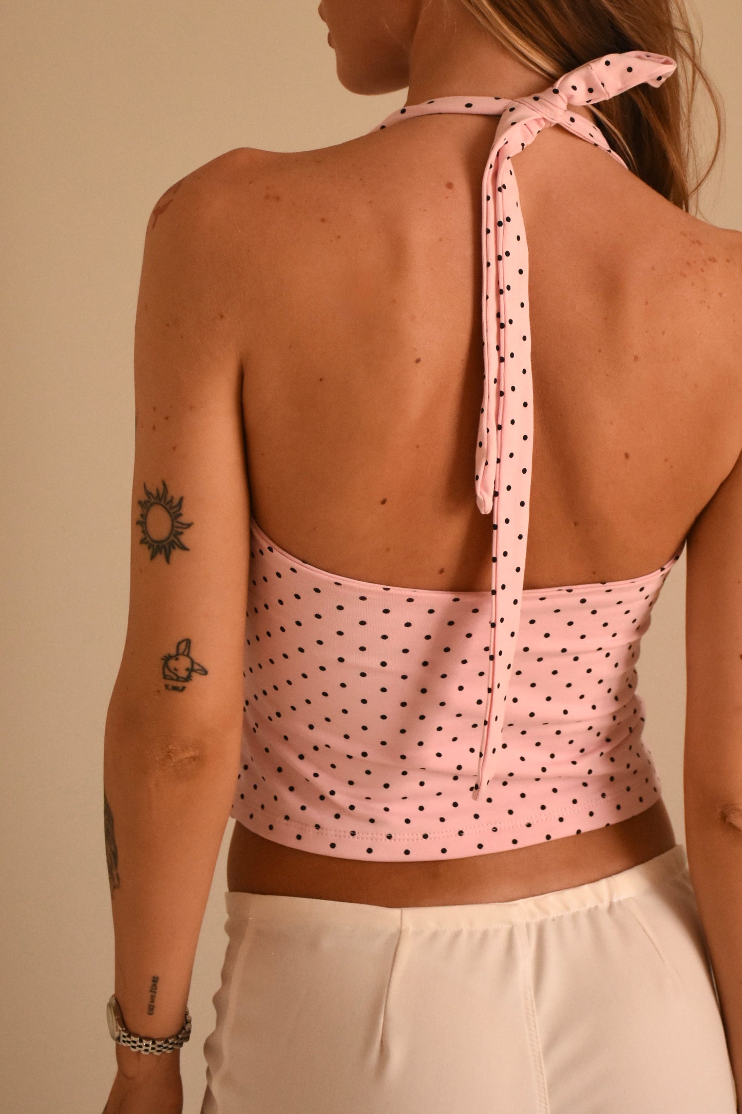 Pink polka dot halter top