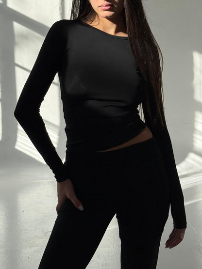 Black, round neck top