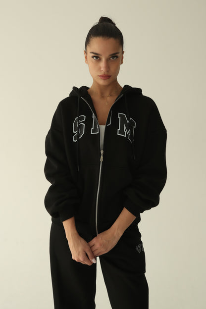 Black warm oversize zip-up hoodie