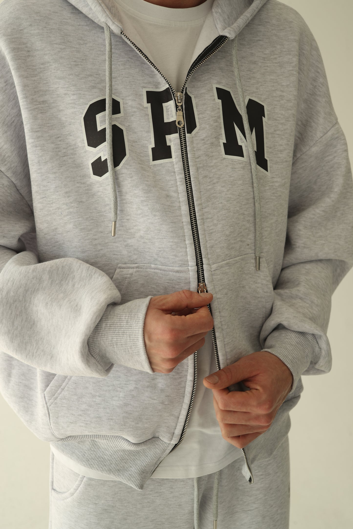 Men's Melange gray warm oversize zip-up hoodie