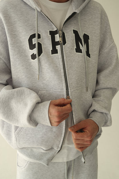 Men's Melange gray warm oversize zip-up hoodie