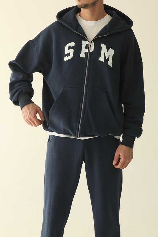 Men's Navy blue warm oversize zip-up hoodie