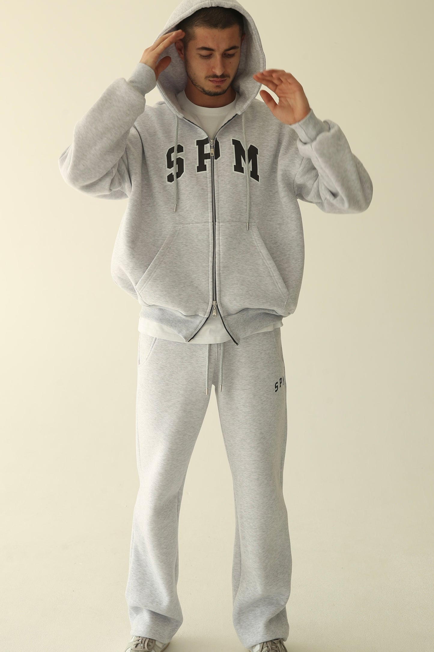 Men's Melange gray warm oversize zip-up hoodie