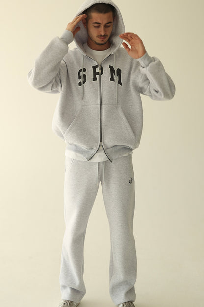Men's Melange gray warm oversize zip-up hoodie