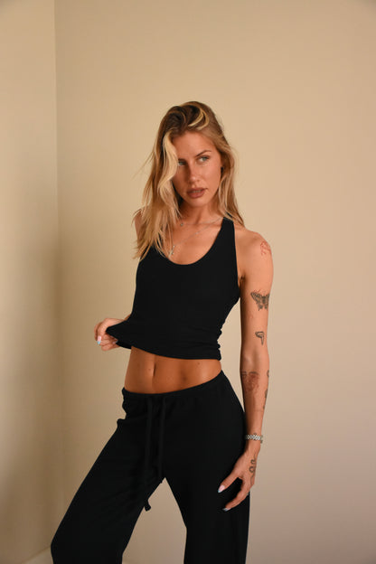 Waffle black halter top