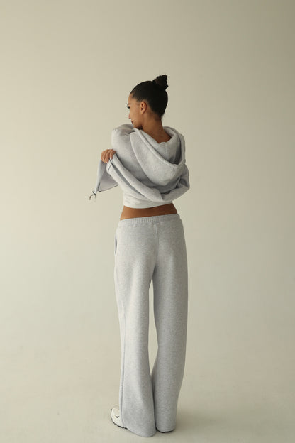 Melange gray warm straight sweatpants