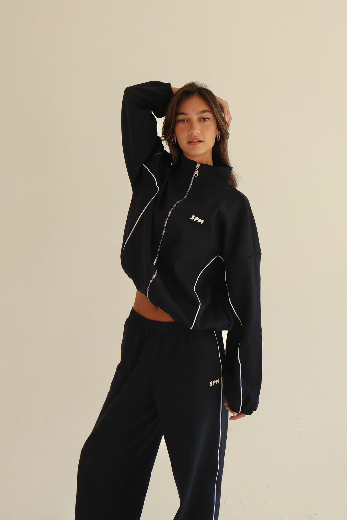 Dark blue arc Line track jacket