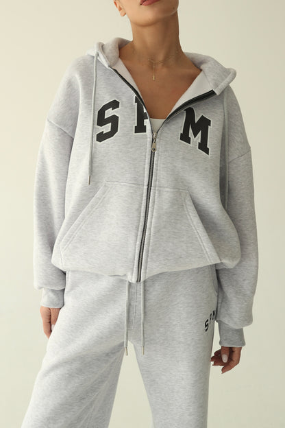 Melange gray warm oversize zip-up hoodie