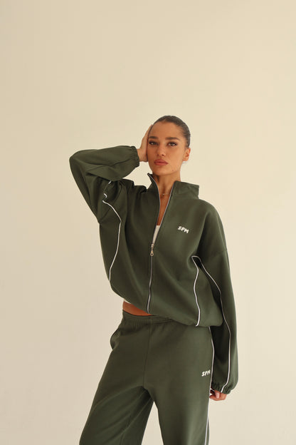 Khaki arc line track jacket