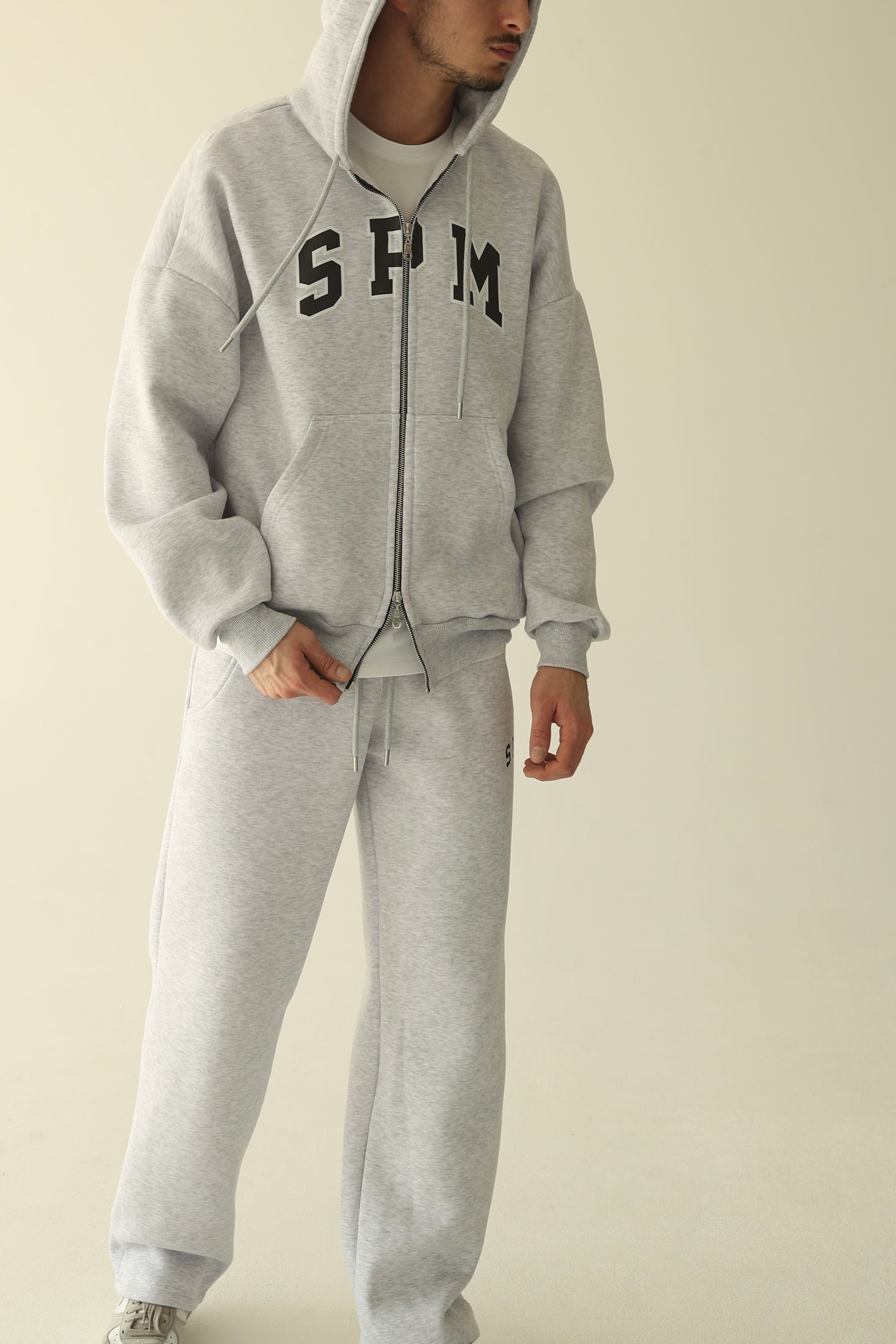 Men's Melange gray warm oversize zip-up hoodie