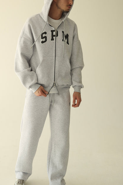 Men's Melange gray warm oversize zip-up hoodie