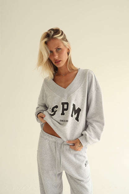 Melange gray V neck sweatshirt