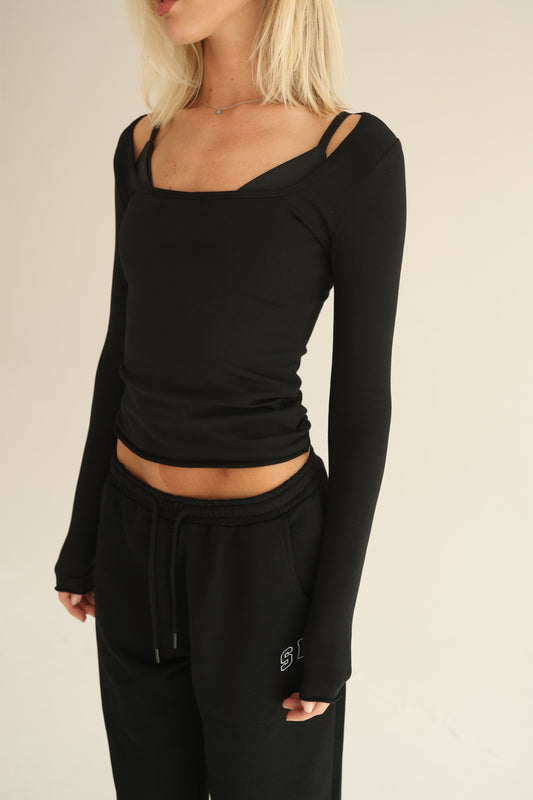 Black square neck top