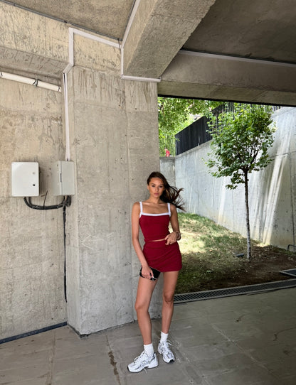 Burgundy bralette top with white line