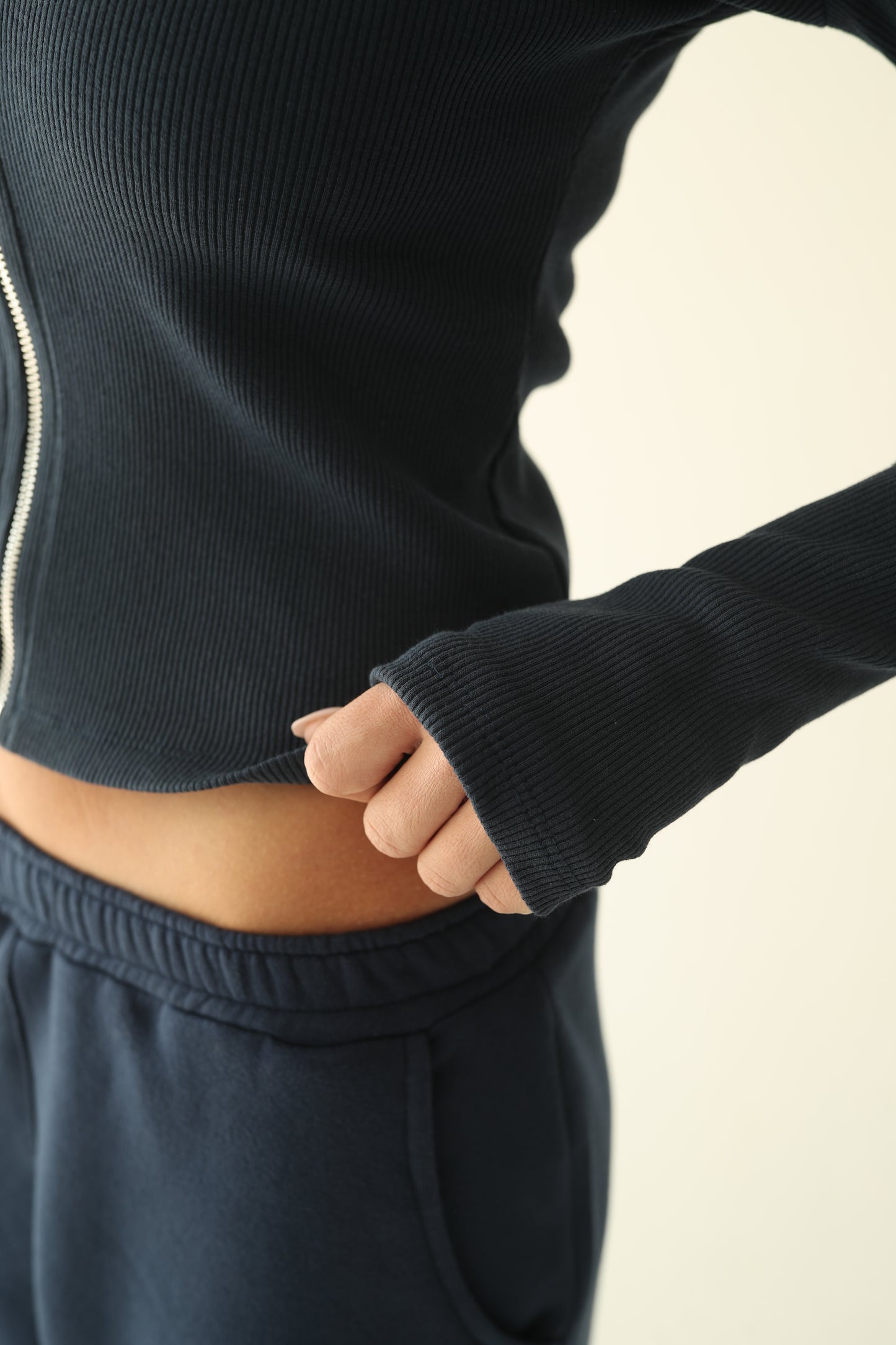 Navy blue ribbed cotton jacket