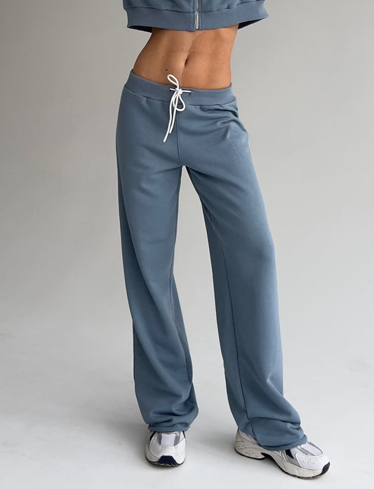 Arctic green straight sweatpants with ribbed-knit waist